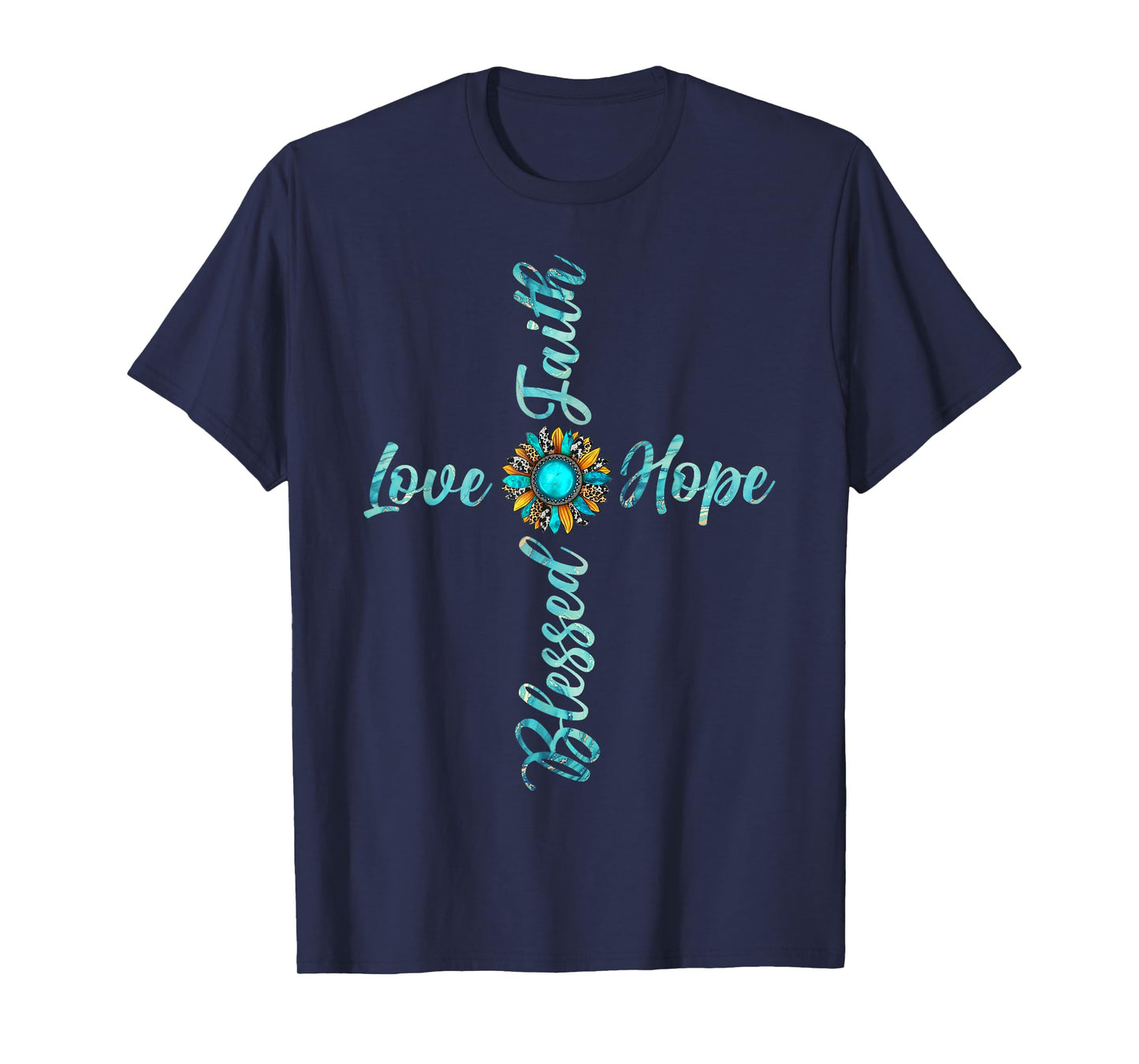 Jesus Faith Hope Love Sunflower Leopard Christian Women T-Shirt