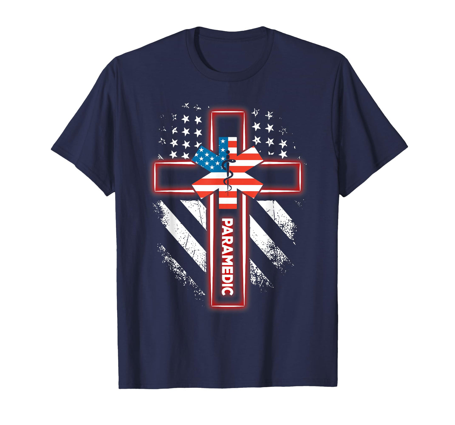 Paramedic US Flag Cross Faith Christian EMS EMT Paramedic T-Shirt