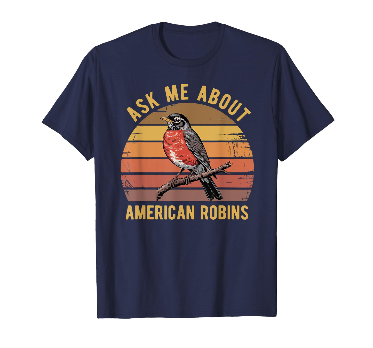 American Robin Bird Watching Lover Vintage Retro Sunset T-Shirt