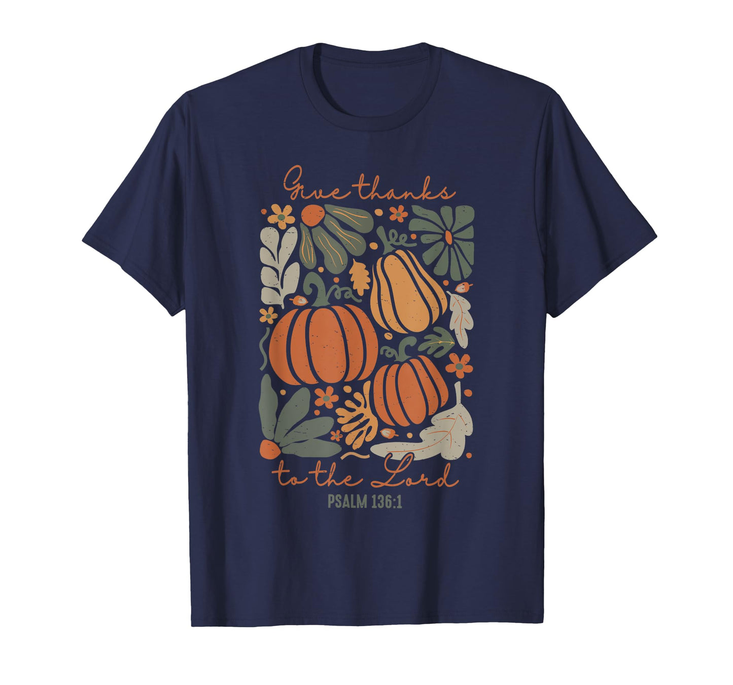 Give Thanks To The Lord Boho Floral Christian Thanksgiving T-Shirt - Black, Small, Unisex-Adults, Short Sleeve, T-Shirt, Polyester 100%