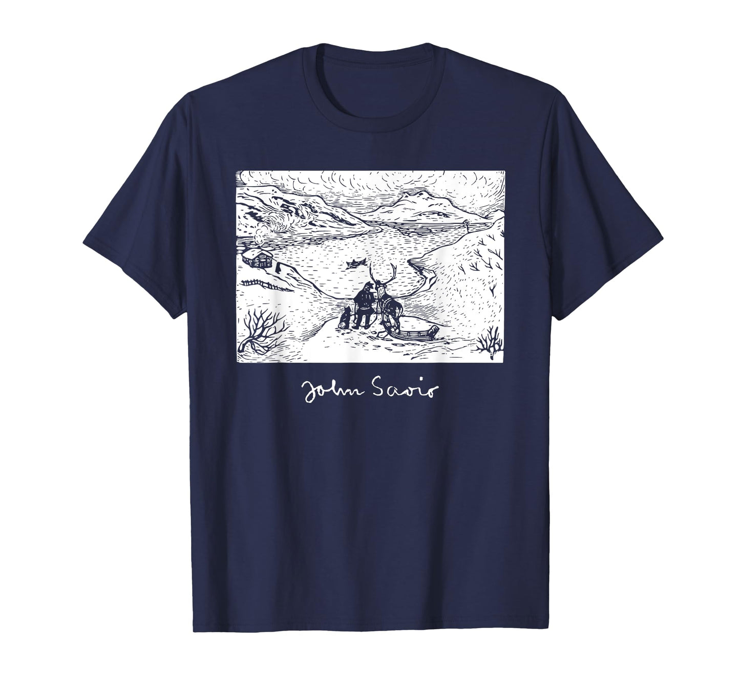 John Savio Sami Art Lapland Lapp with Reindeer at Bay Snow T-Shirt