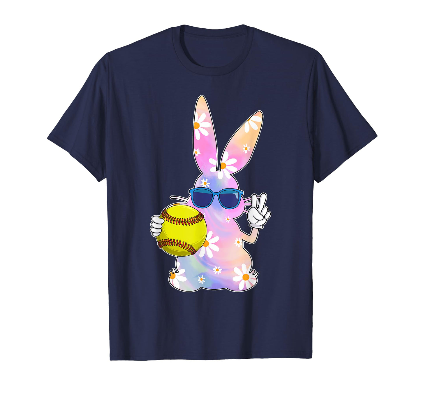 Groovy Cute Easter Bunny Softball Easter Day Men Boys Girls T-Shirt