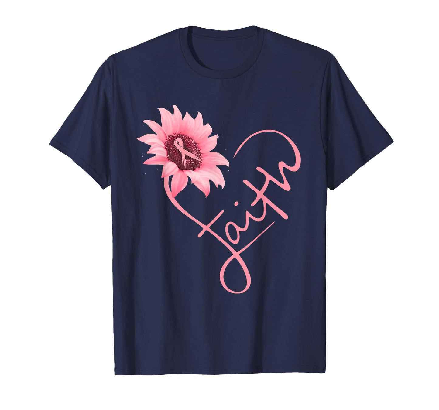 Breast Cancer Shirt Women Pink Ribbon Daisy Faith T-Shirt