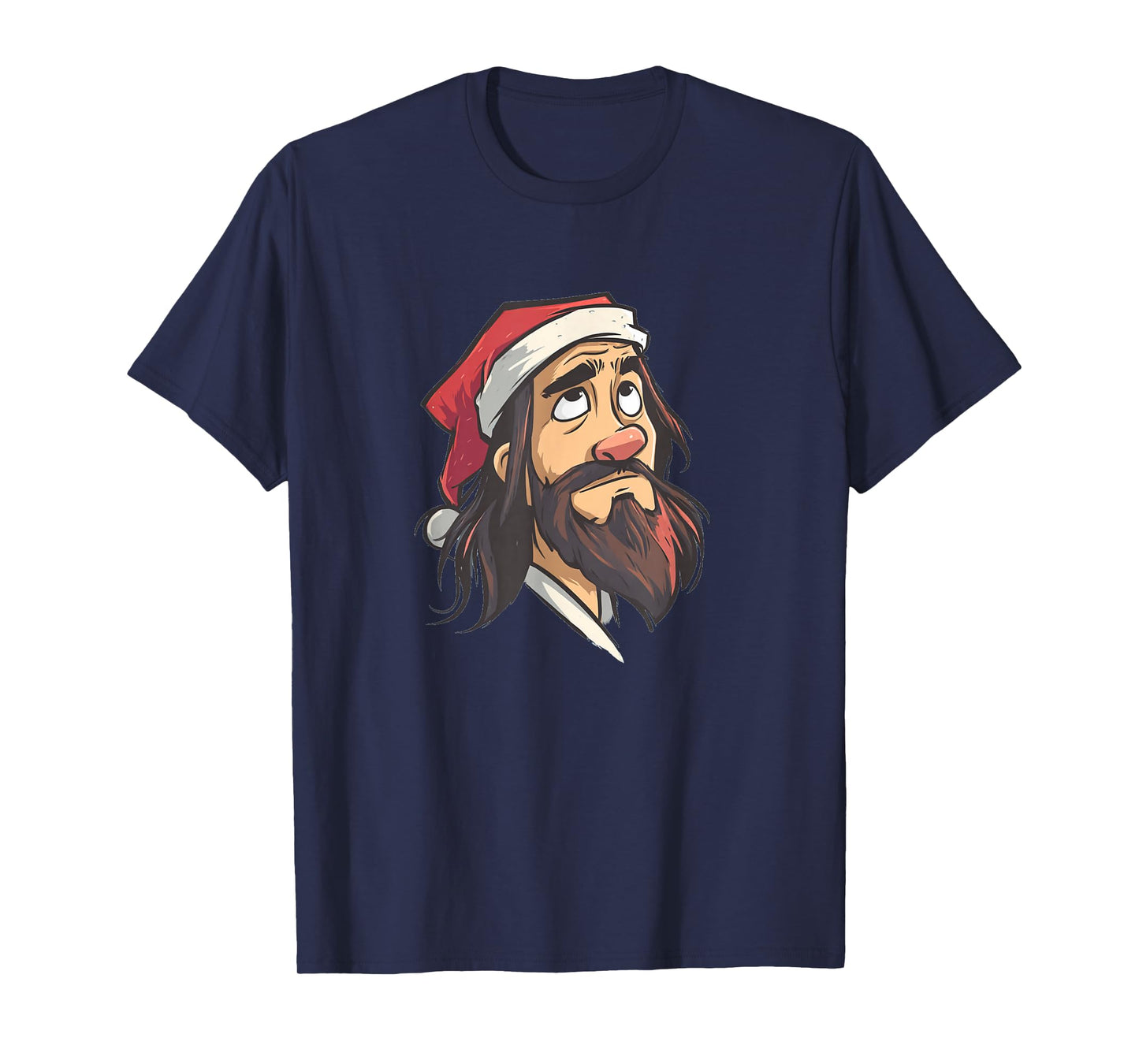 Handsome Jesus with Santa Claus Hat Graphic Costume T-Shirt