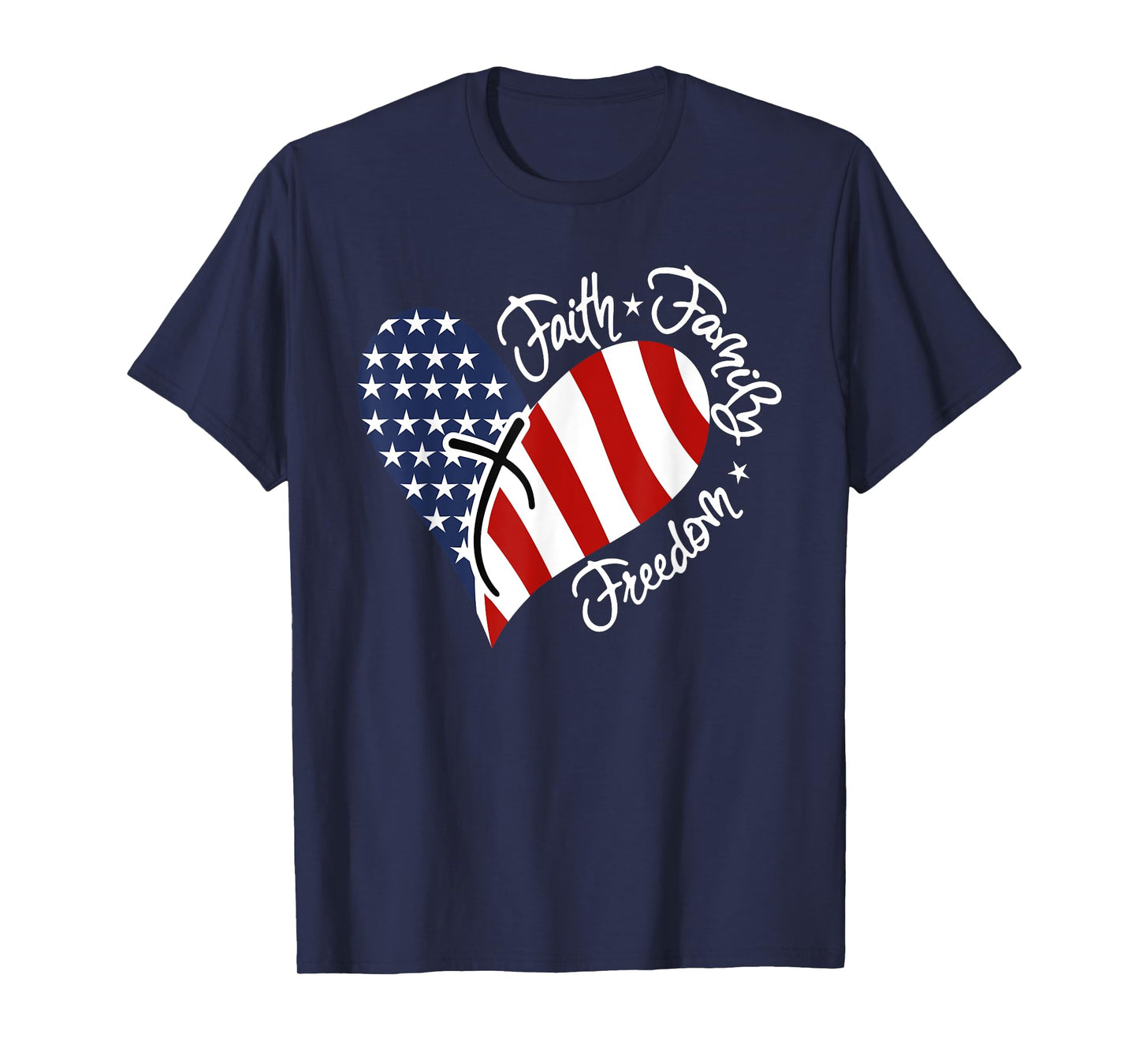 Patriotic Christian Faith Family Freedom Heart American Flag T-Shirt
