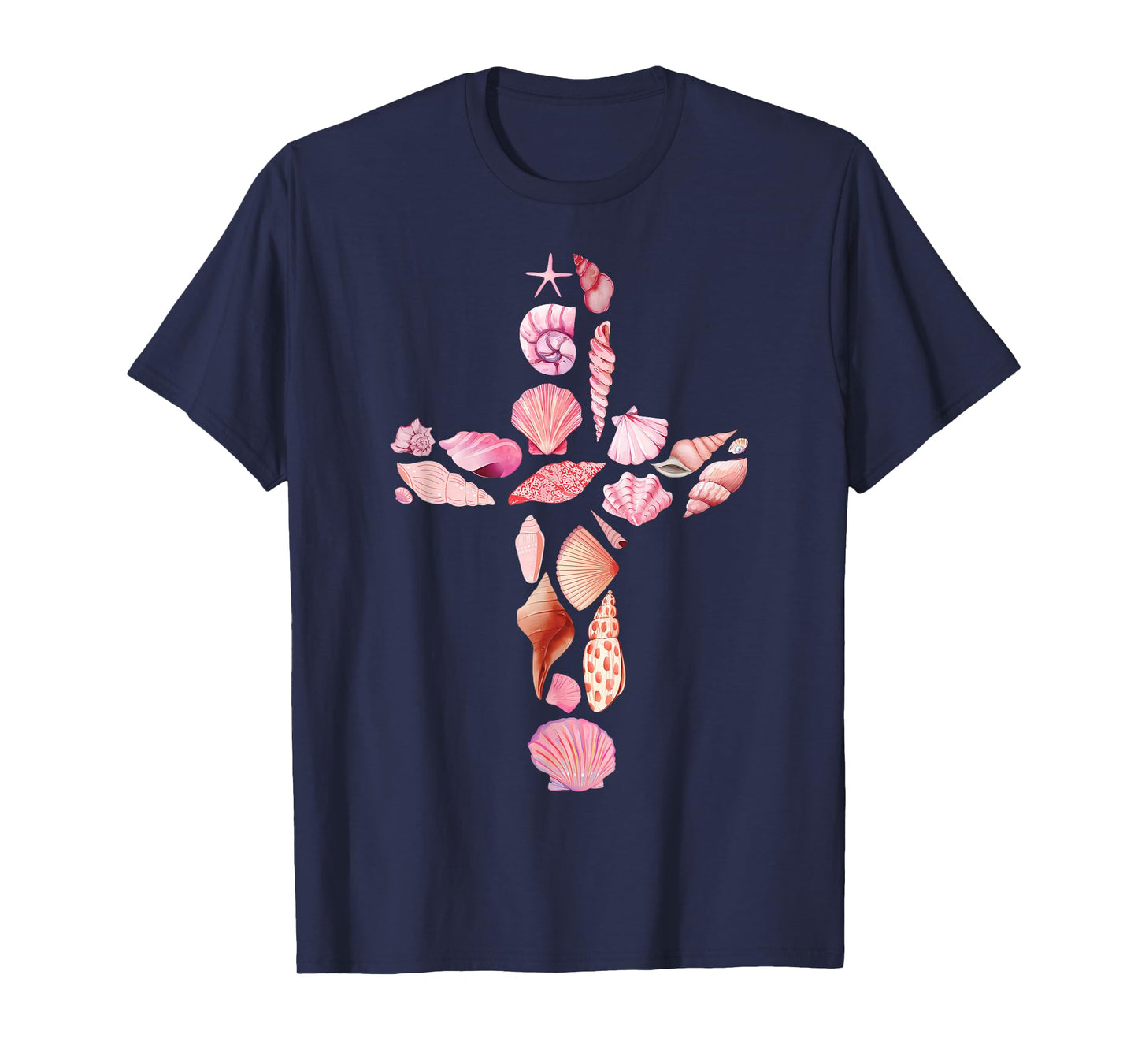 Beachy Ocean Seashell Faith Cross Christian Coquette T-Shirt