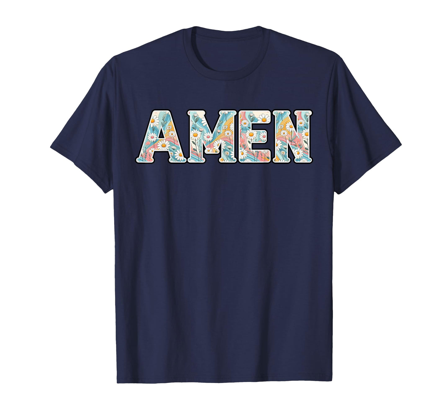 Amen Retro Daisy Flower Jesus Religious Faith Christian T-Shirt