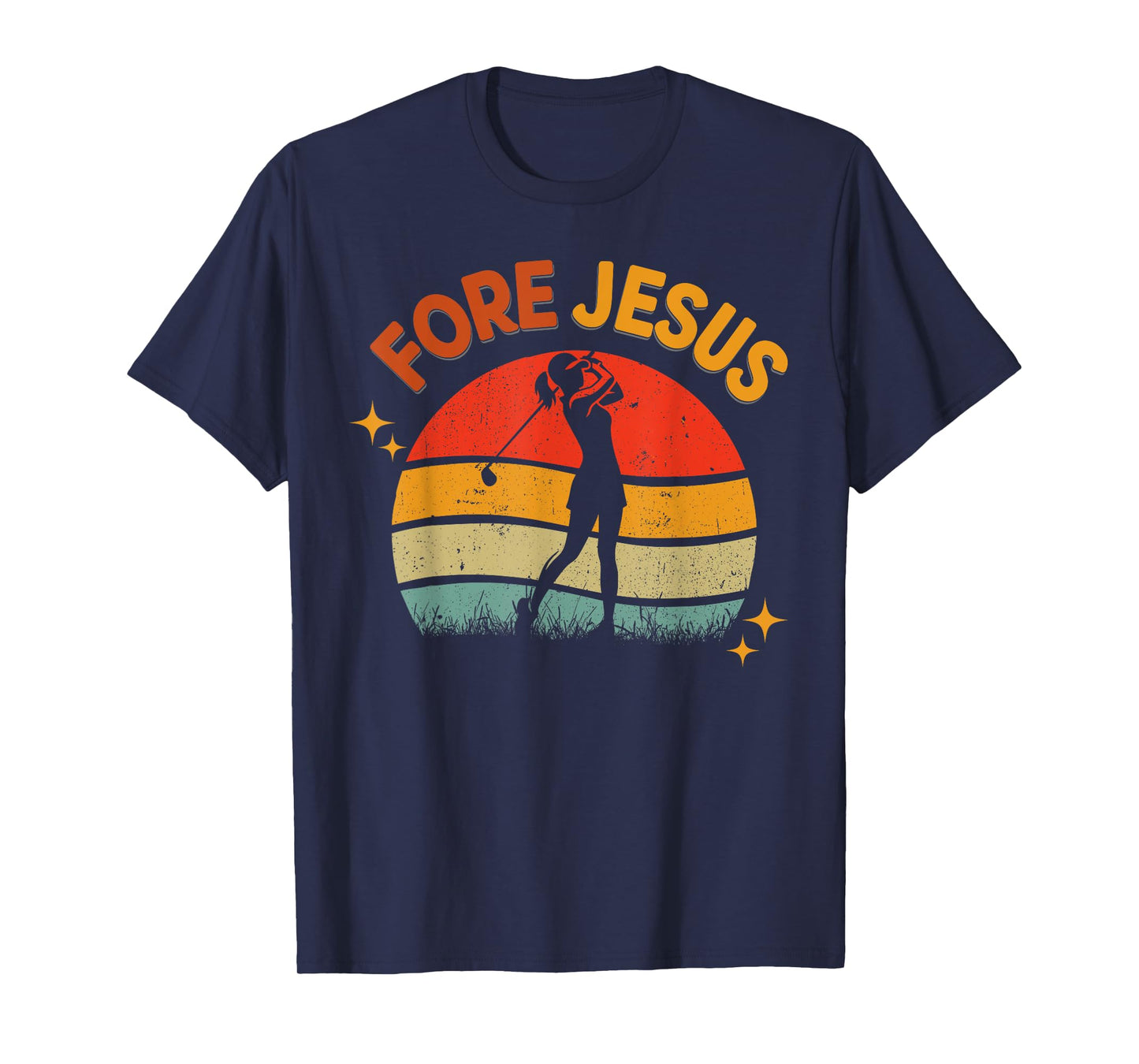 FORE Jesus Christian Golf Retro 70s Religious Golfing Womens T-Shirt
