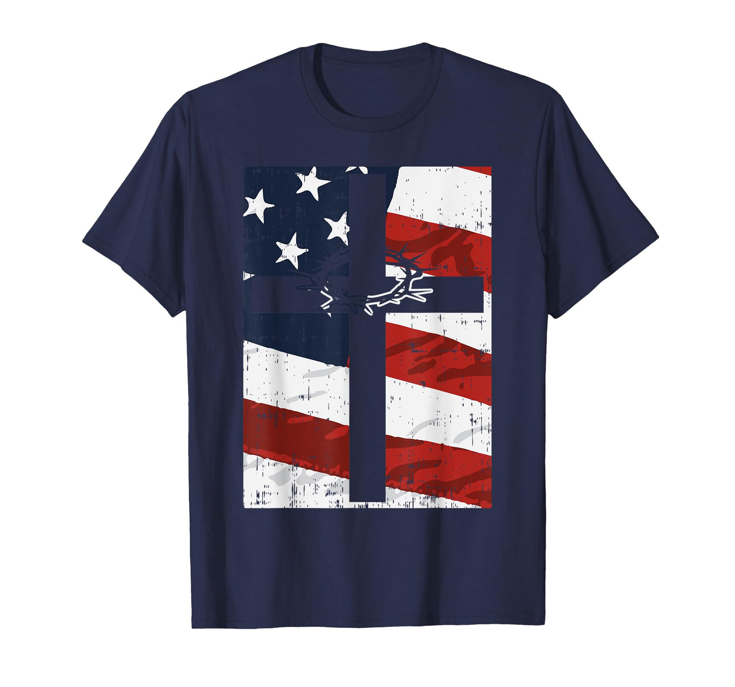Cross American Flag Thorn God Jesus Faith Christian Gift T-Shirt