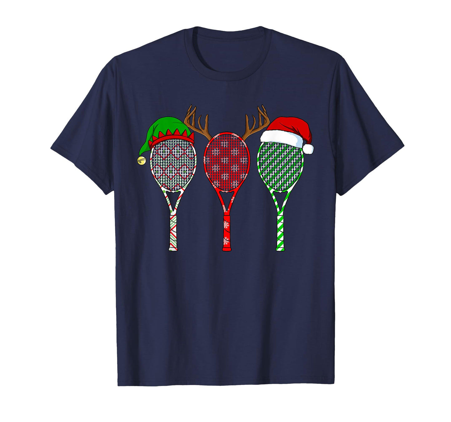 Tennis Racket Christmas Hat Reindeer Anlter Game Sport T-Shirt