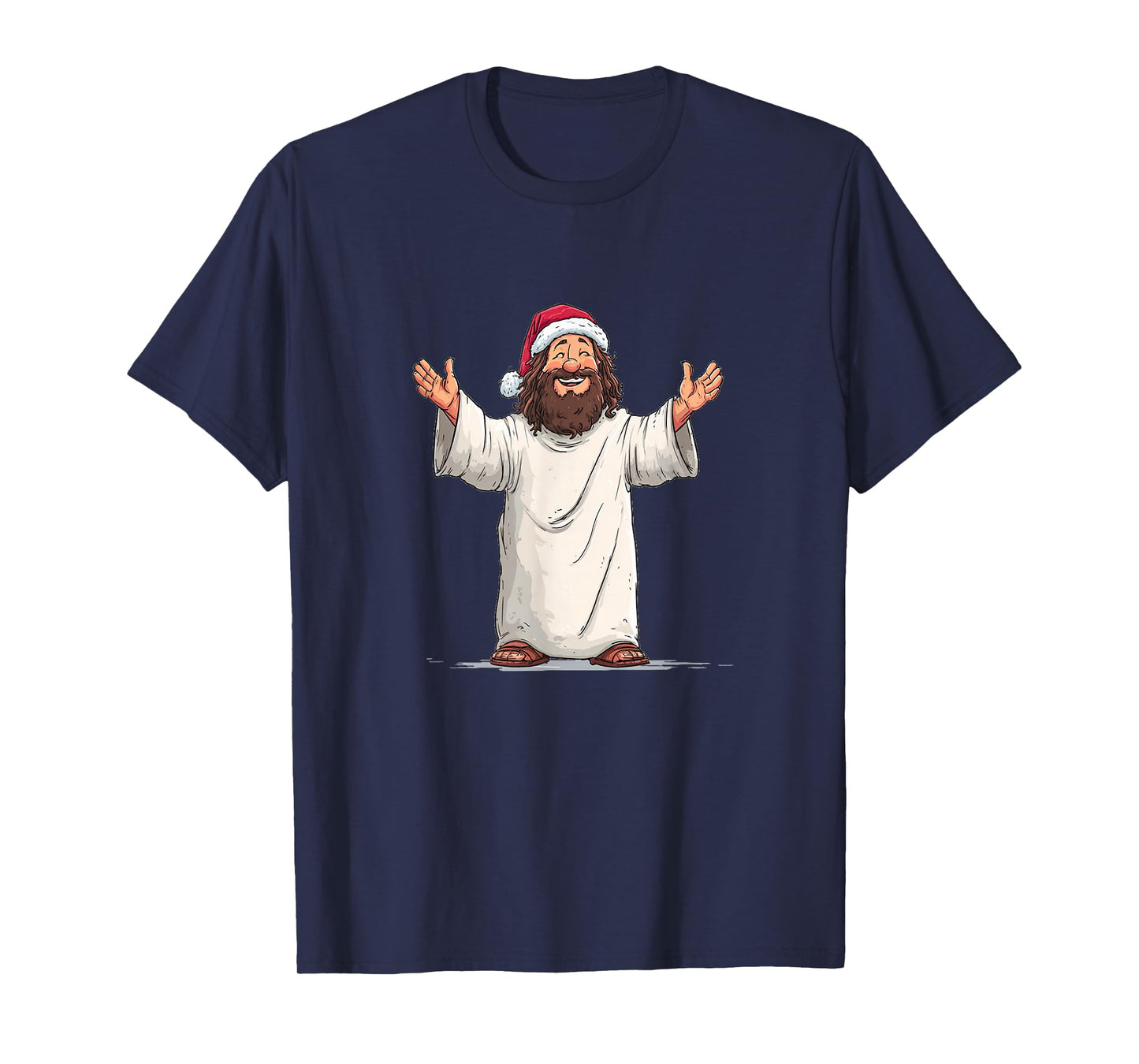 Nice Jesus Christ Cartoon with Festive Santa Hat Costume T-Shirt