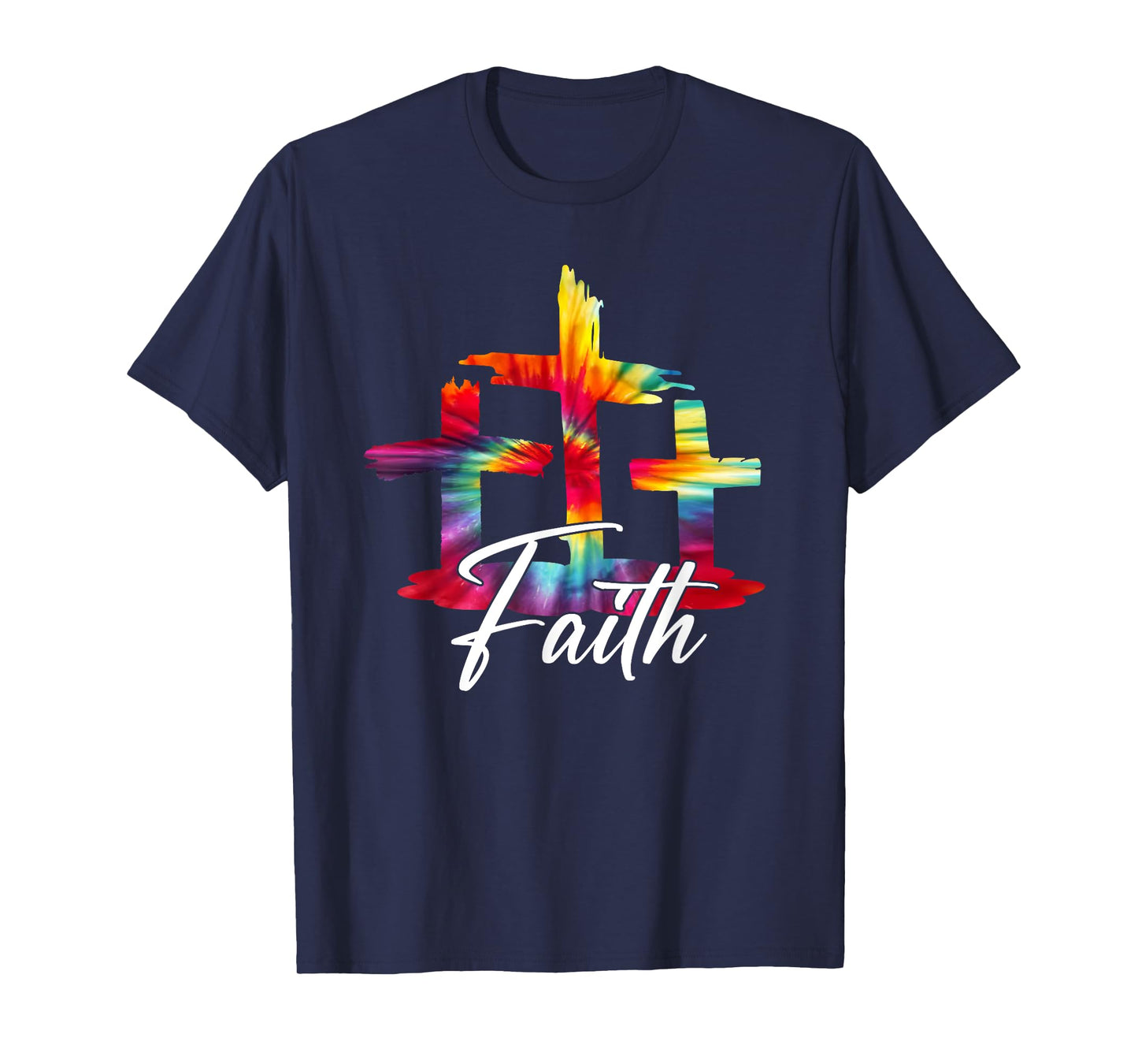 Faith Jesus Christian Cross Tie Dye Rainbow Religious Bible T-Shirt