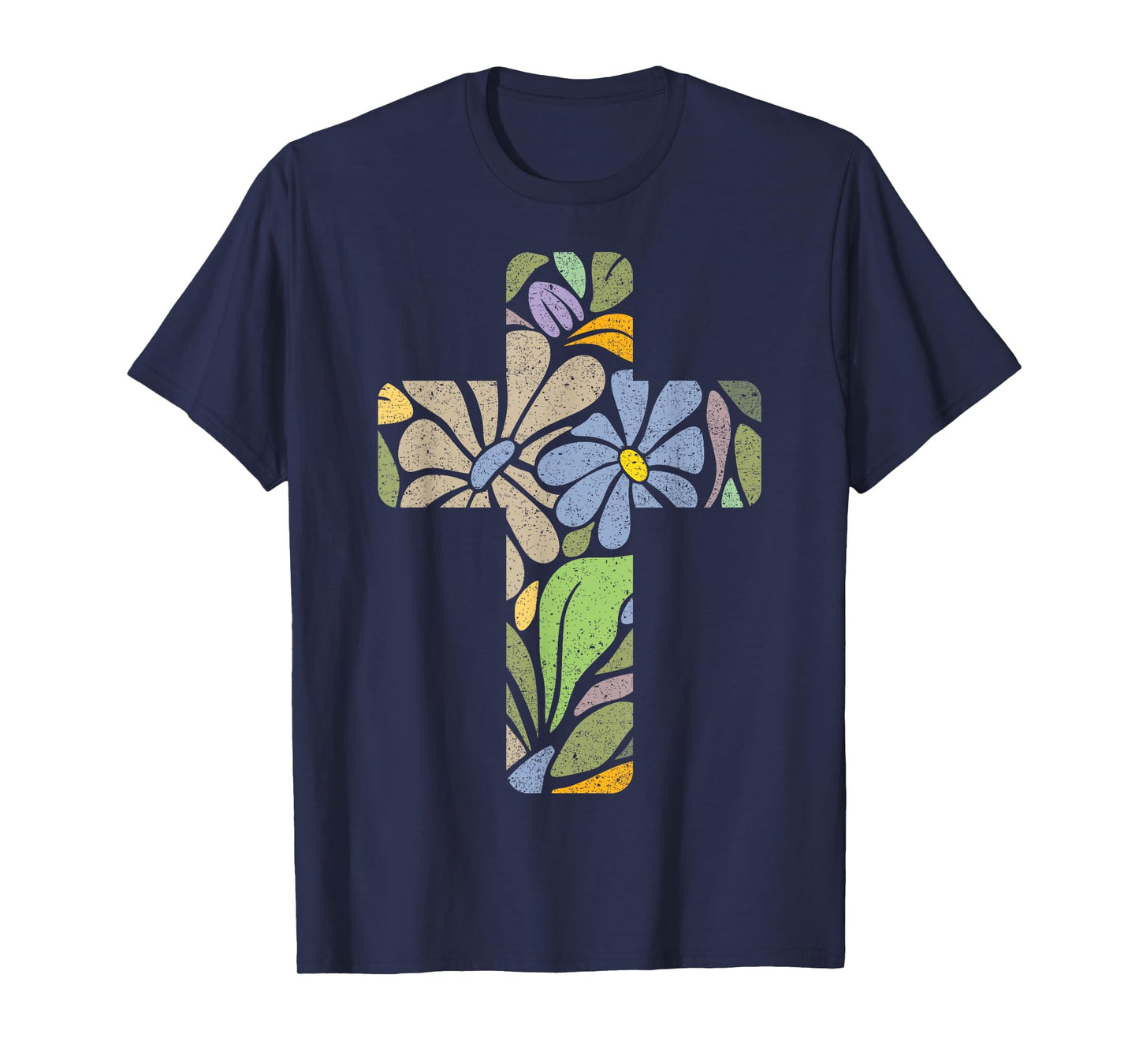 Christian Beautiful Cross of Flowers Pastel Colors Faith Art T-Shirt