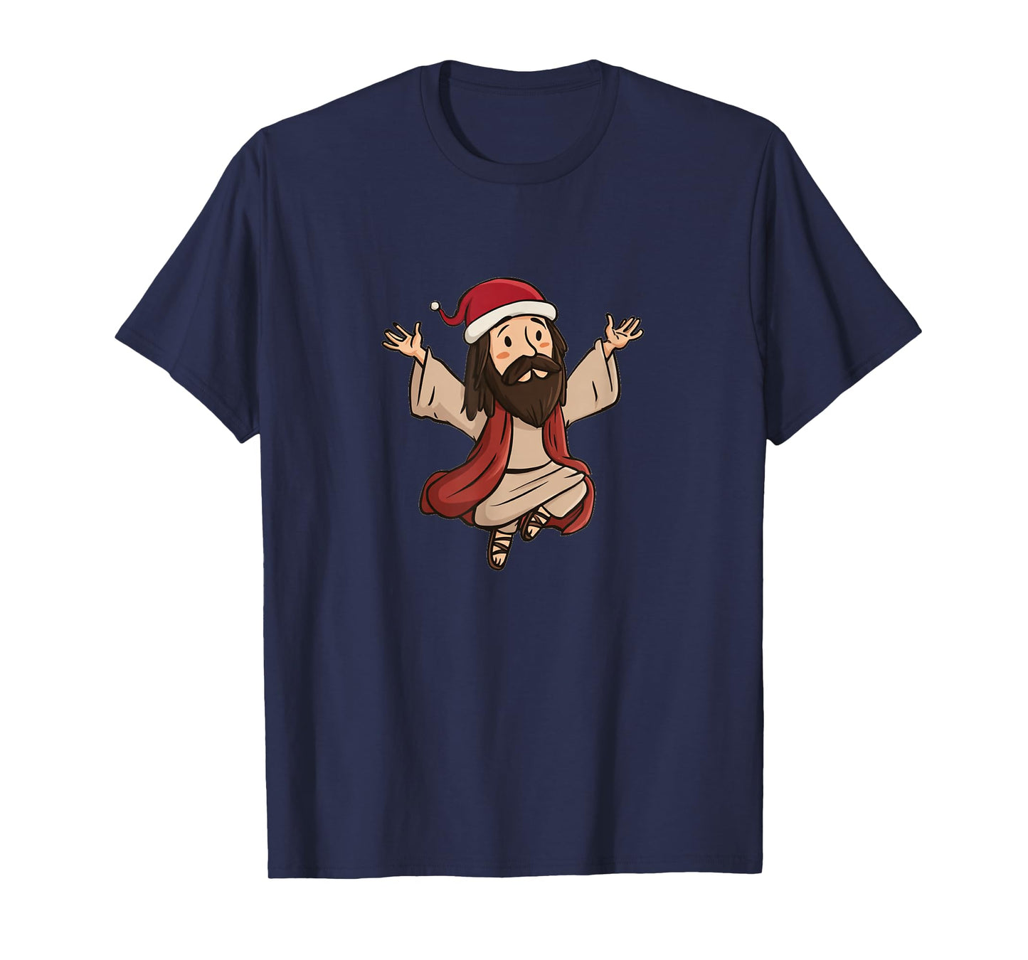 Cartoon Jesus Graphic with Festive Xmas Hat for Christmas T-Shirt