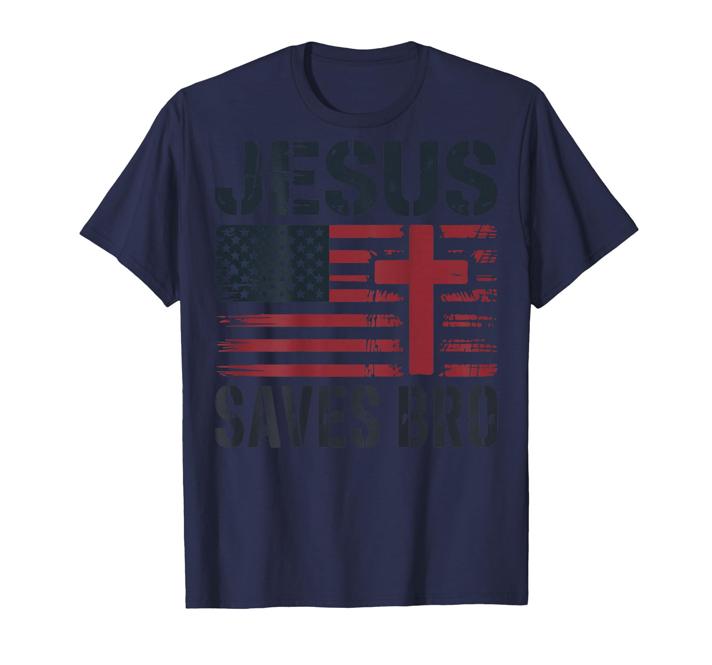 Jesus Save Bro American Flag Christian Patriotic Cross Faith T-Shirt