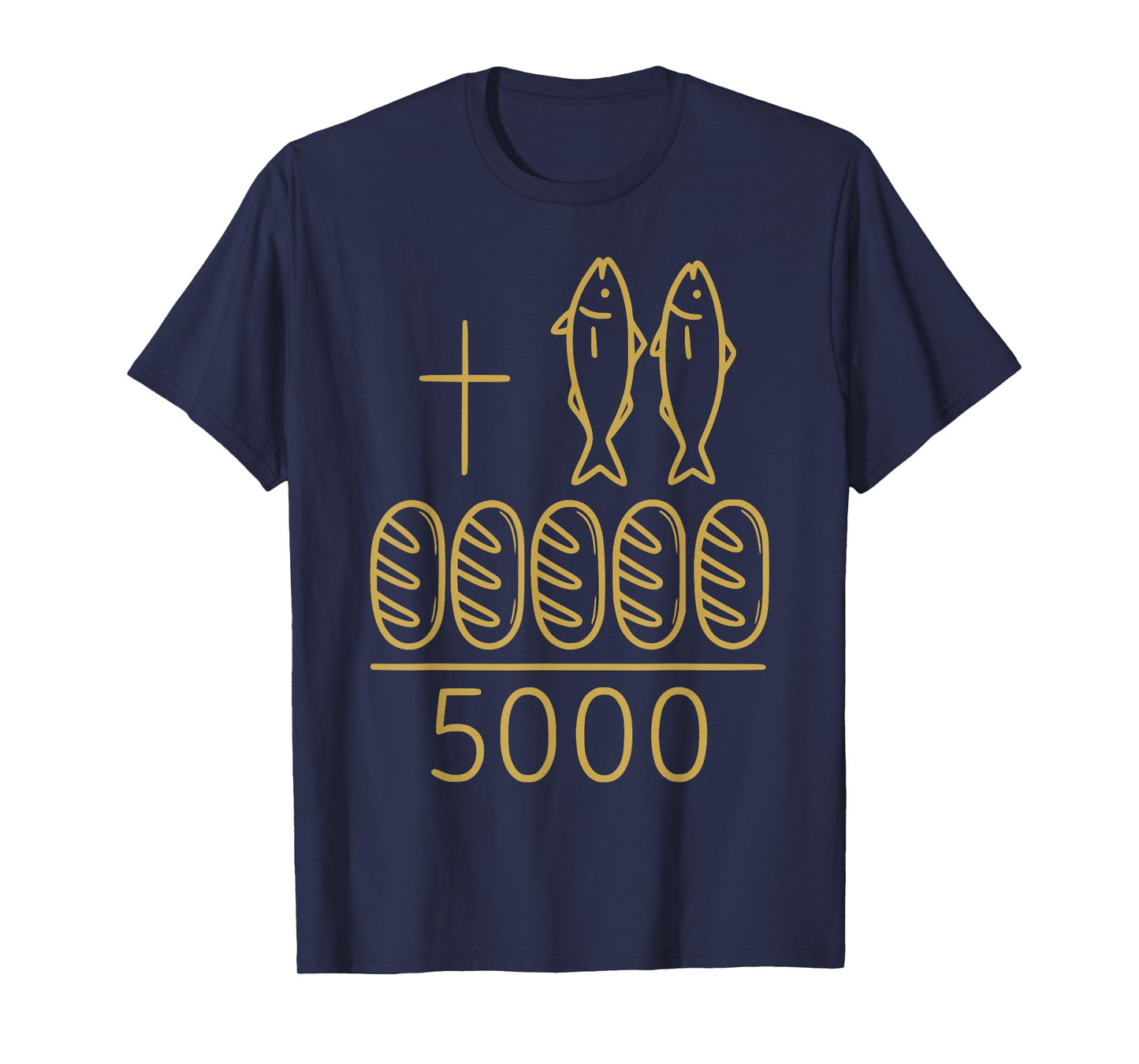 2 Fishes 5 Breads Jesus Cross 5000 Miracle Christian T-Shirt