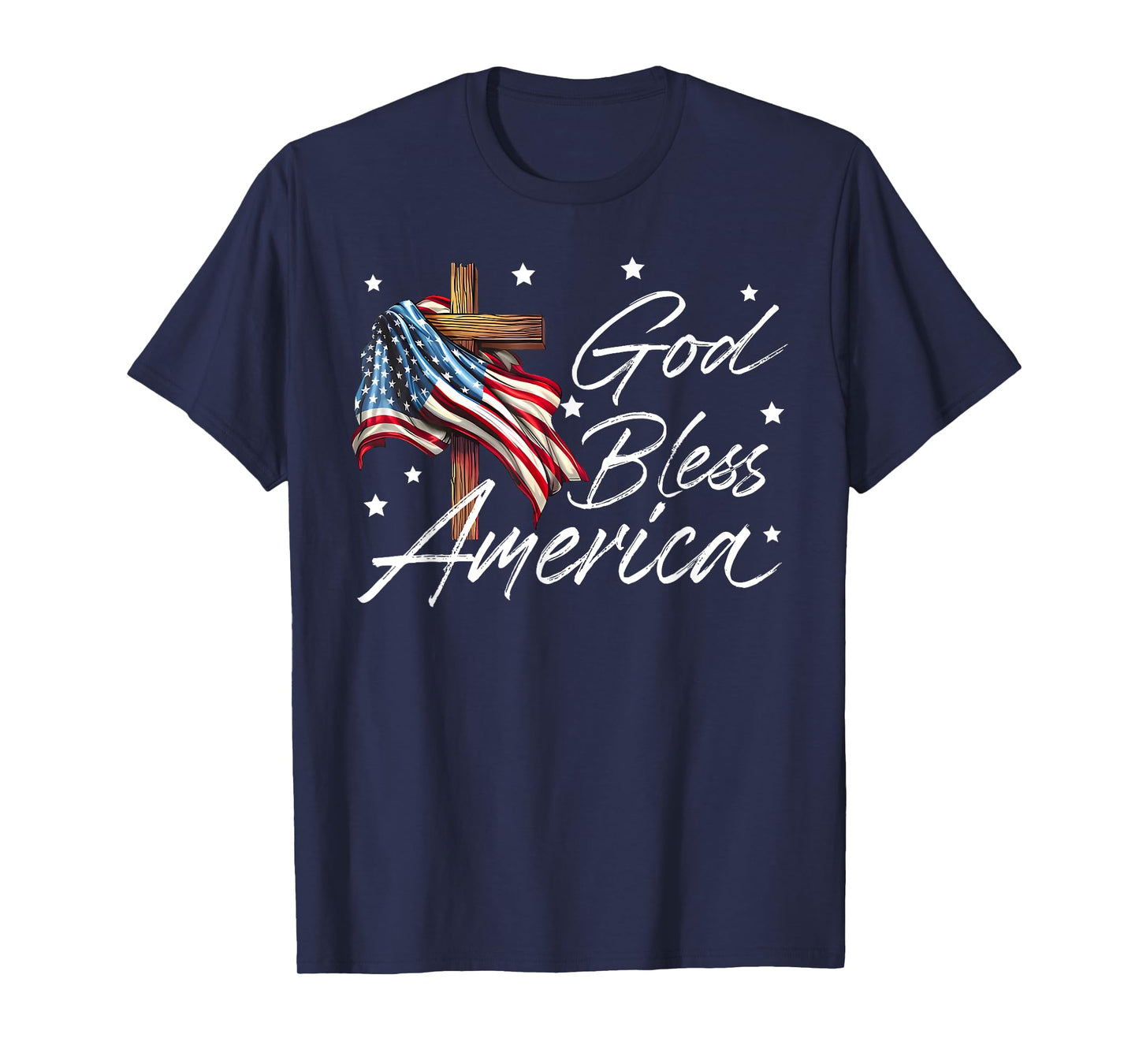 God Bless America Cross American Flag US Patriotic Christian T-Shirt
