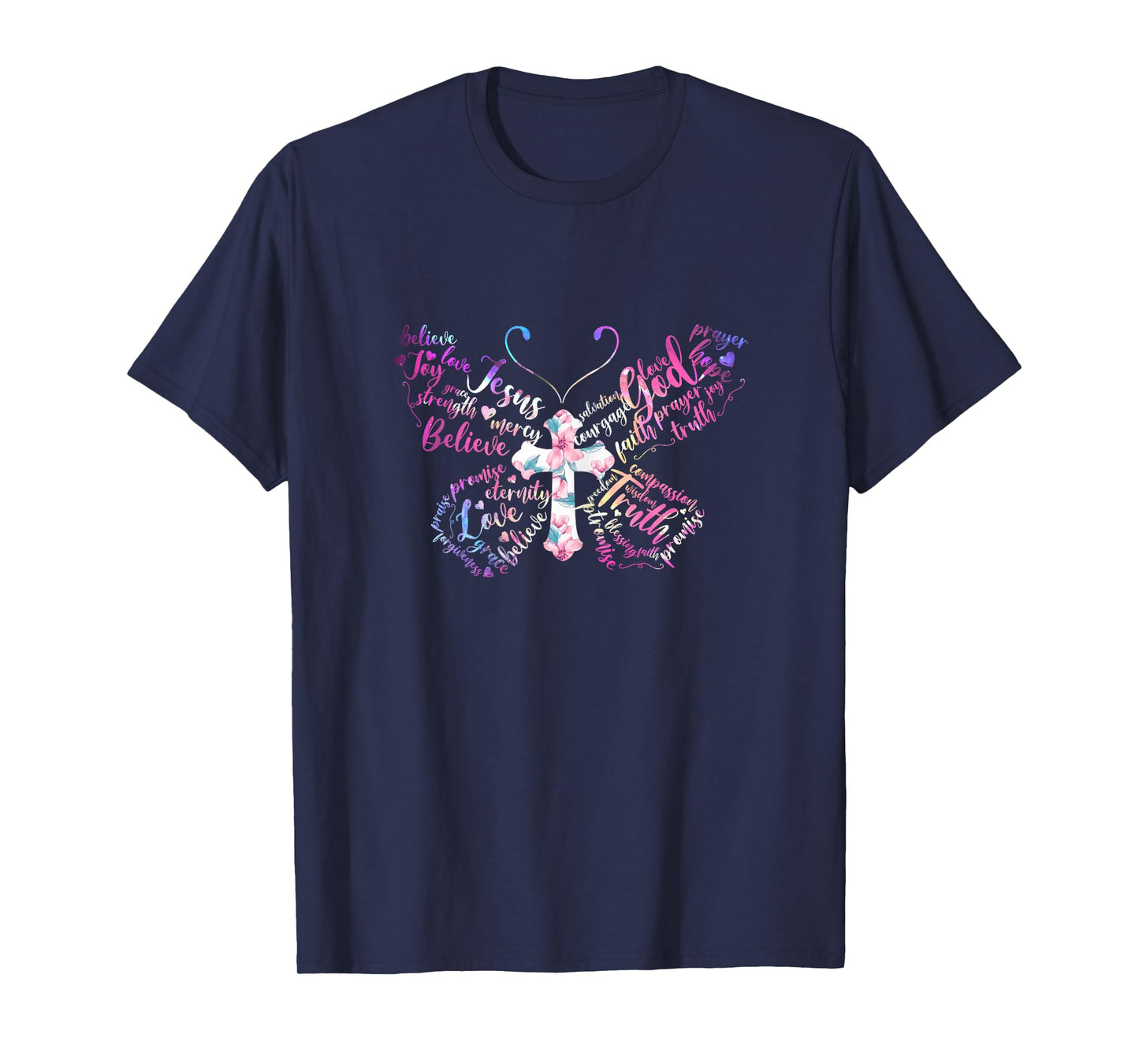Butterfly Prayer Jesus Christian Cross Floral Pattern T-Shirt