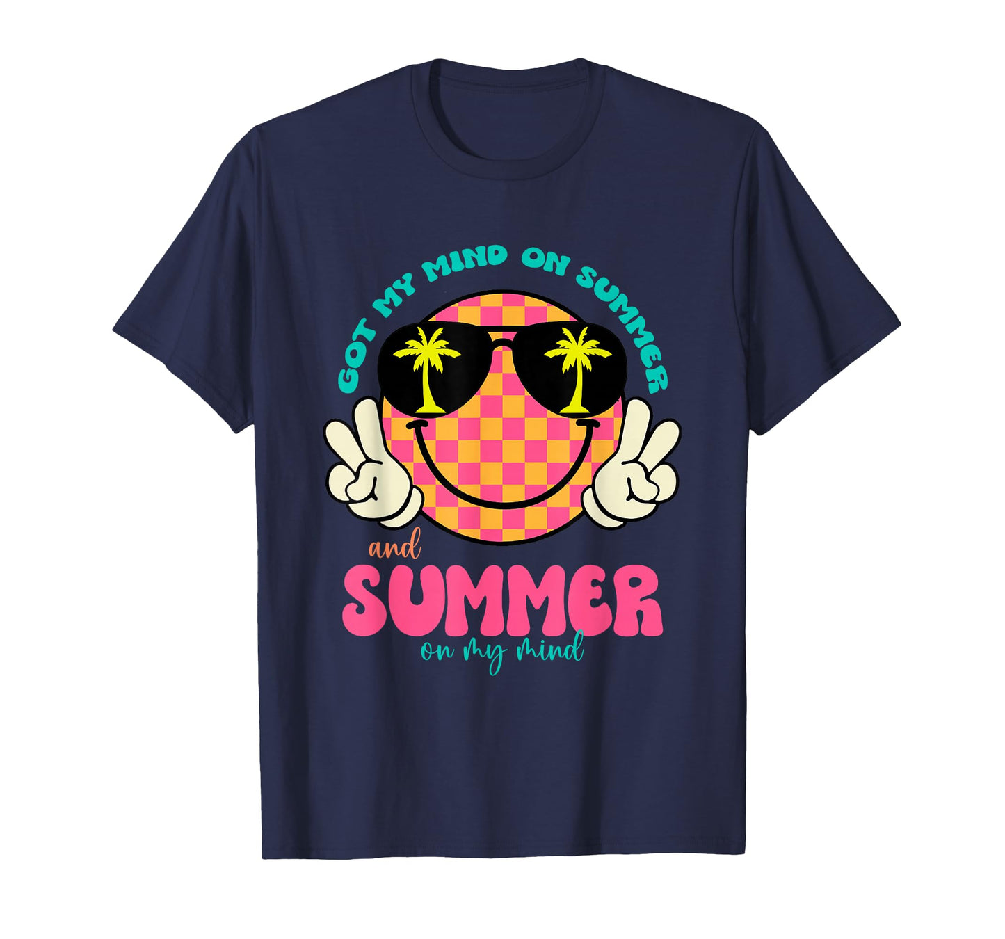 Groovy Happy Face Summer Vibes Got My Mind On Summer Teacher T-Shirt