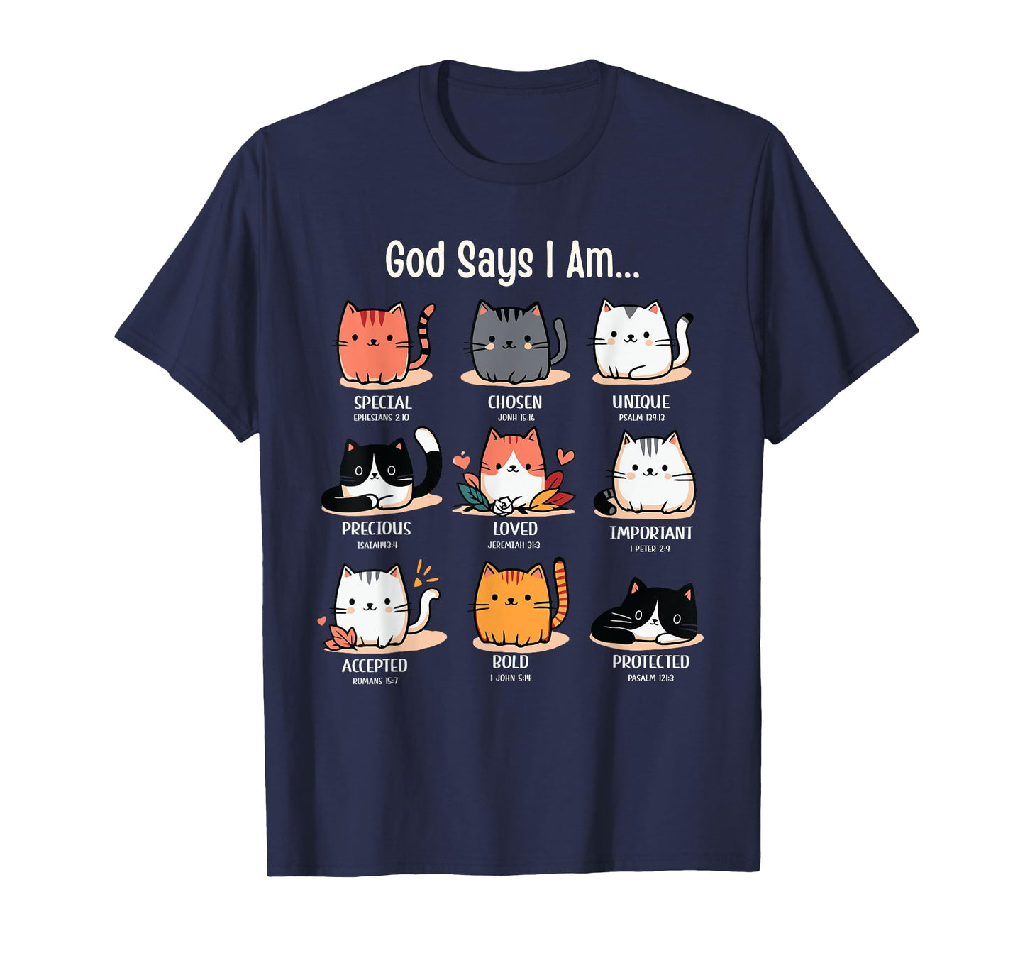 Funny Cat Girls Teens Kids God Says I Am Christian T-Shirt