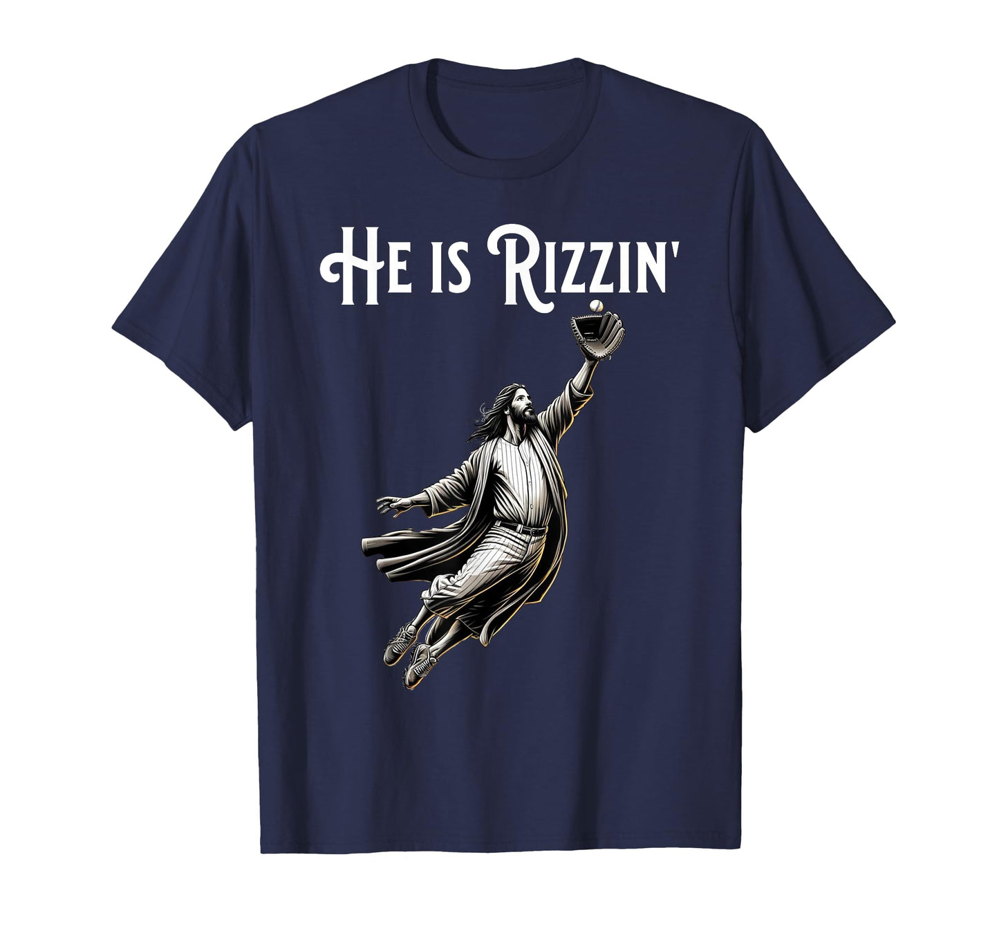 Funny Sports Rizz He is Rizzin Jesus Playing Baseball T-Shirt
