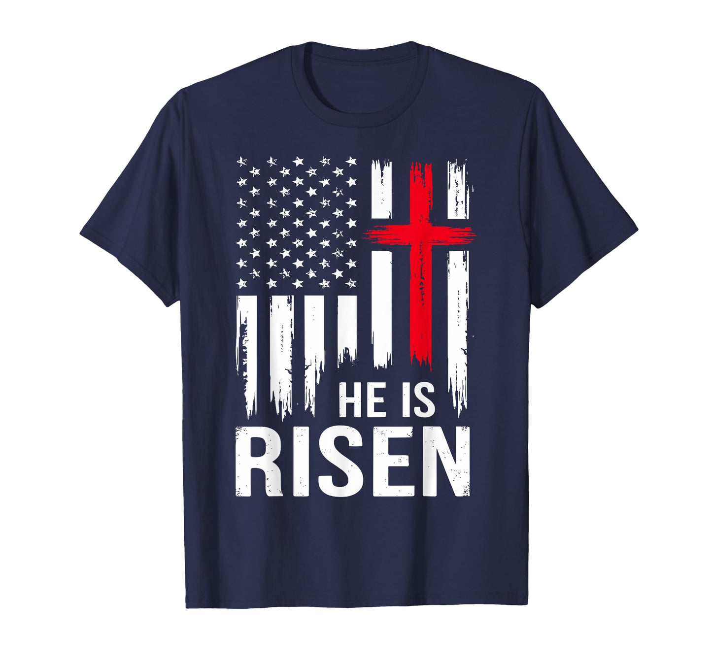 He is risen cross american vintage flag for christian easter T-Shirt