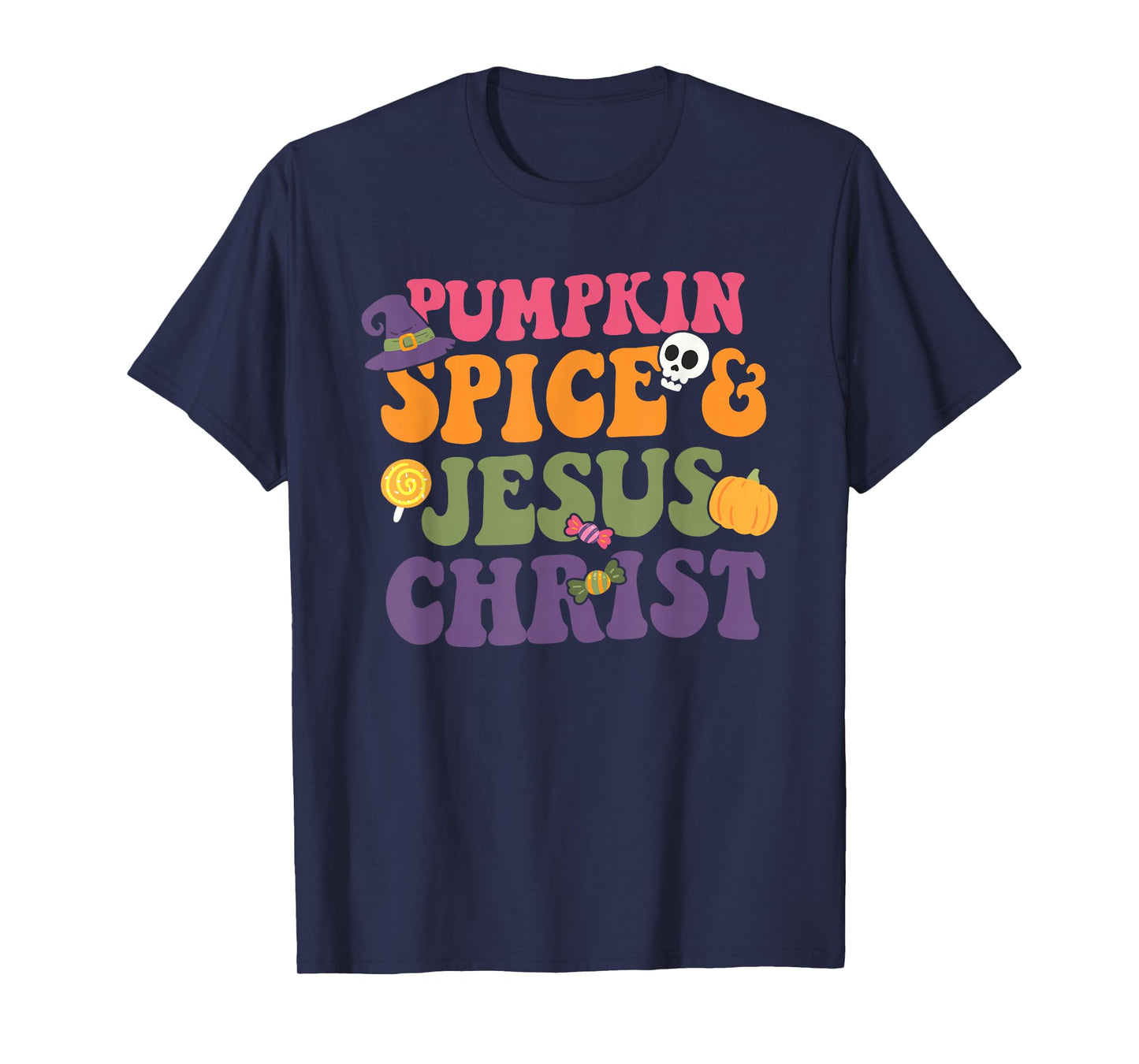 Pumpkin Spice & Je-sus Christ Funny Christian Halloween T-Shirt