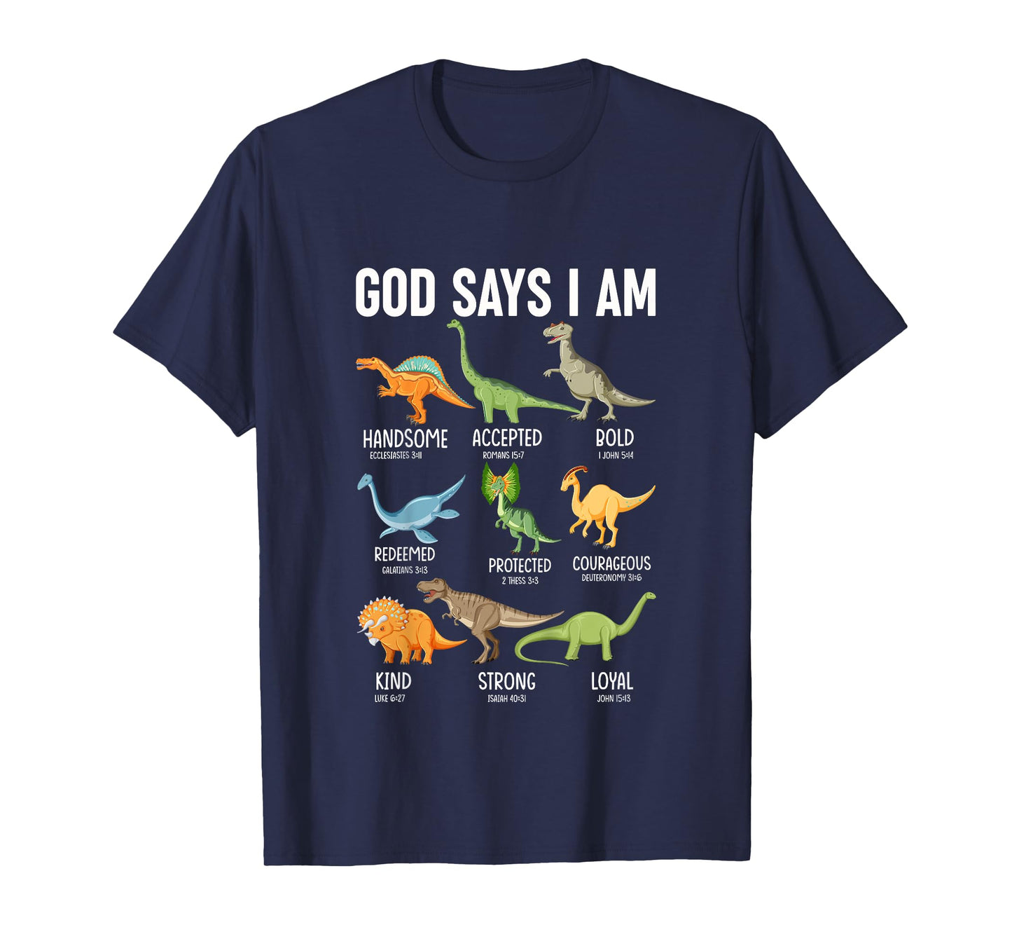 Kids God Says I Am Dinosaur Funny Dino Kids Boys Bible Verse T-Shirt