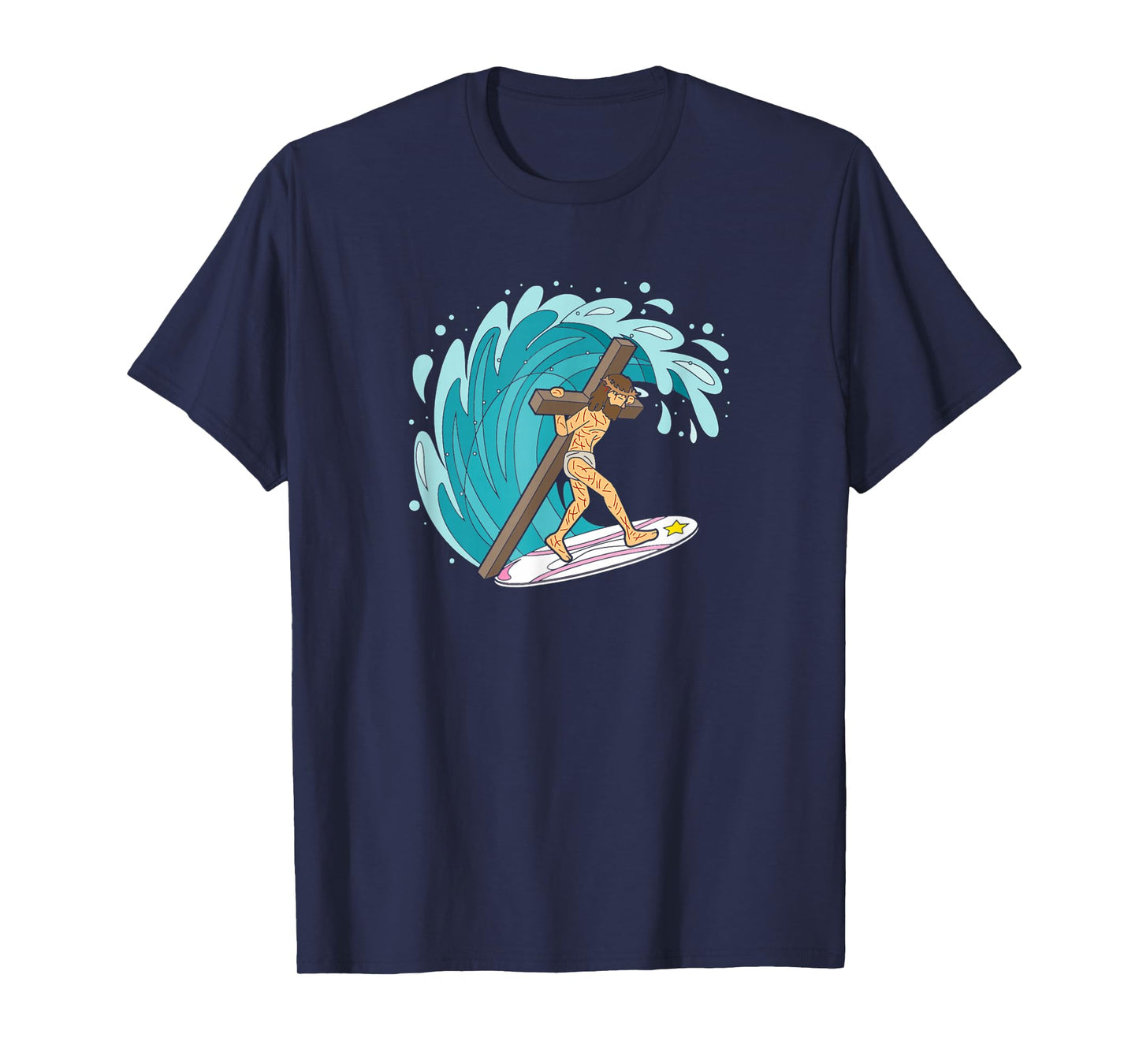 Jesus Surfing Christmas Cross Xmas Holiday Christian Surfer T-Shirt