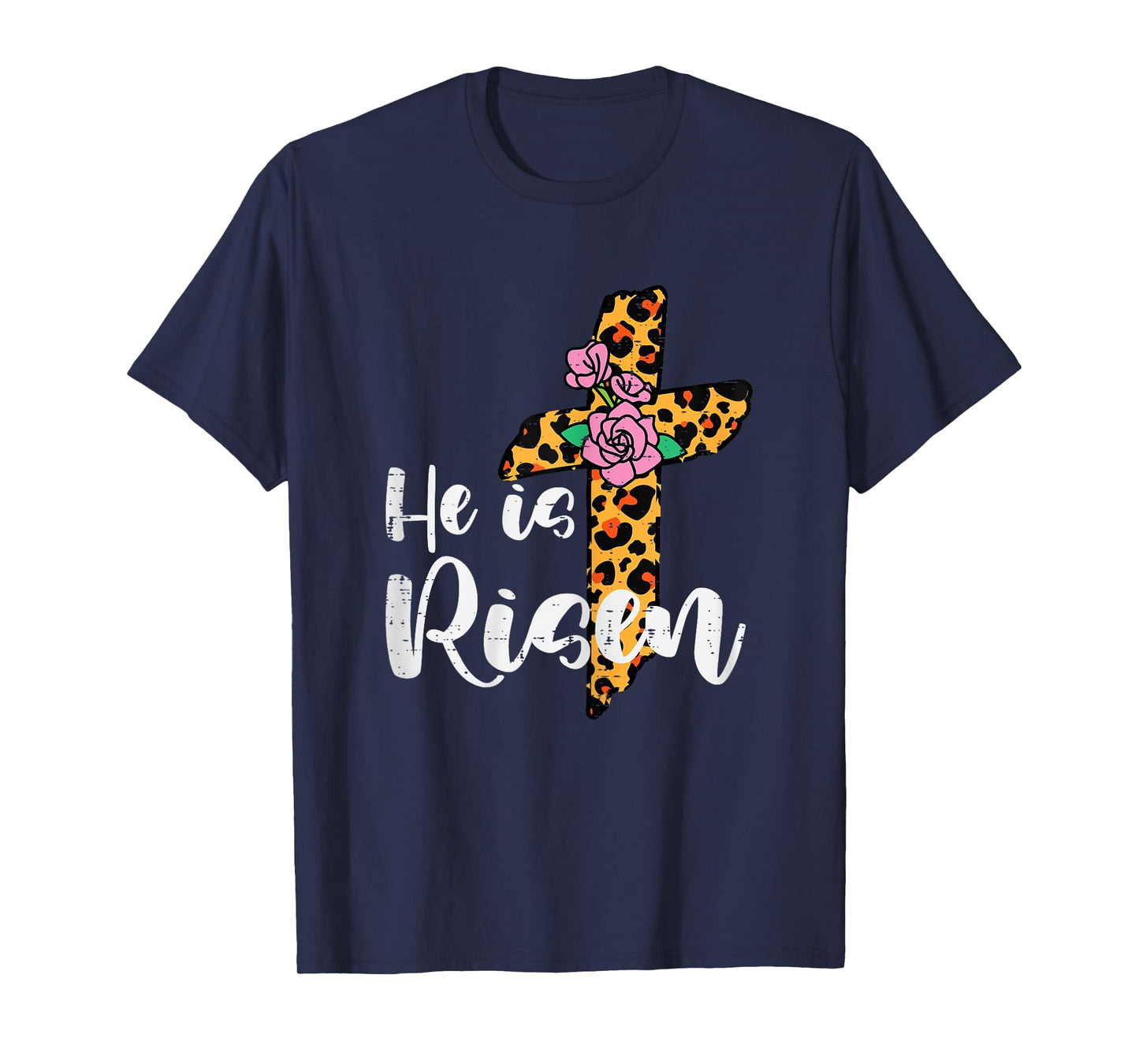 Cross Flower He Is Risen Christ Easter Jesus Religious Women T-Shirt