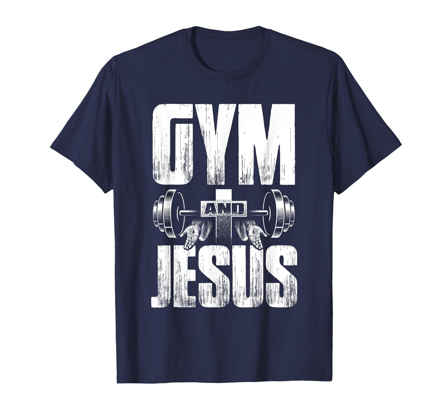 Fitness Fanatic By Pemissa Religious Workout Gym Jesus Barbell Lifting Weights Black Modern Letter Print T-Shirt