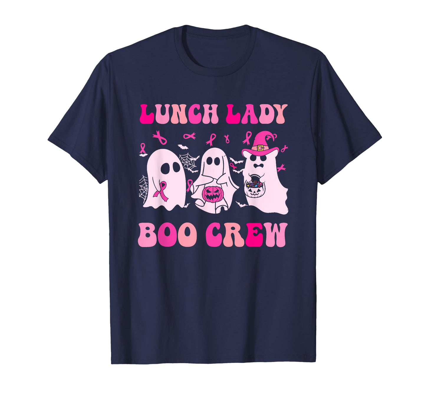 Lunch Lady Boo Crew Pumpkin Halloween Breast Cancer Month T-Shirt