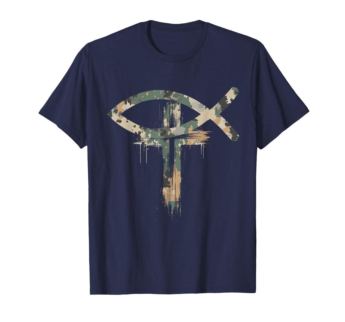 Cross Christian Fish Symbol Camo Camouflage Natural T-Shirt