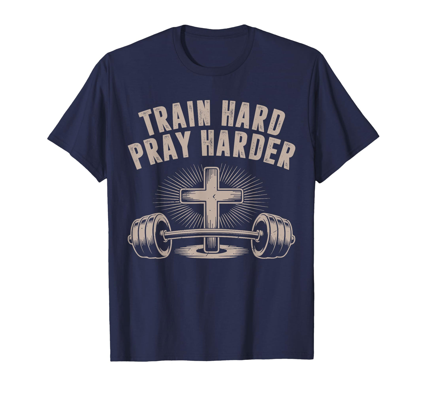 Men Train Hard Pray Harder Funny Christian Jesus Gym Workout T-Shirt