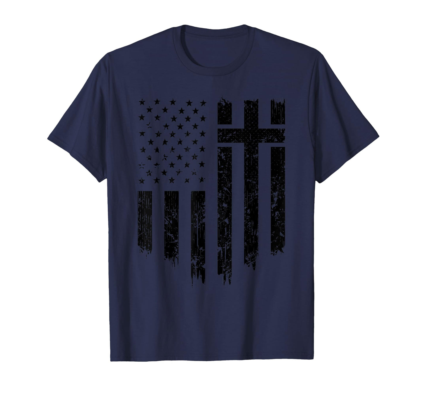 Vintage Distressed USA Flag Cross Christian Faith Gift T-Shirt