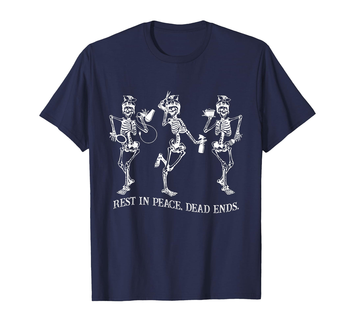 Dancing Skeleton Peace Dead Ends Hairstylist Halloween T-Shirt