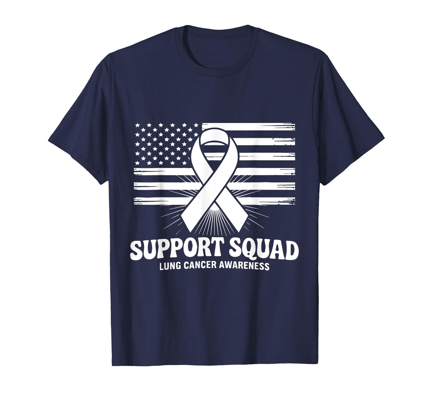 Support Squad Lung Cancer Awareness White Ribbon USA Flag T-Shirt