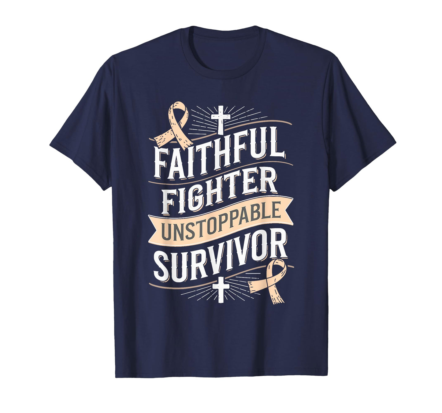 Faithful Fighter Survivor Endometrial Cancer Awareness T-Shirt