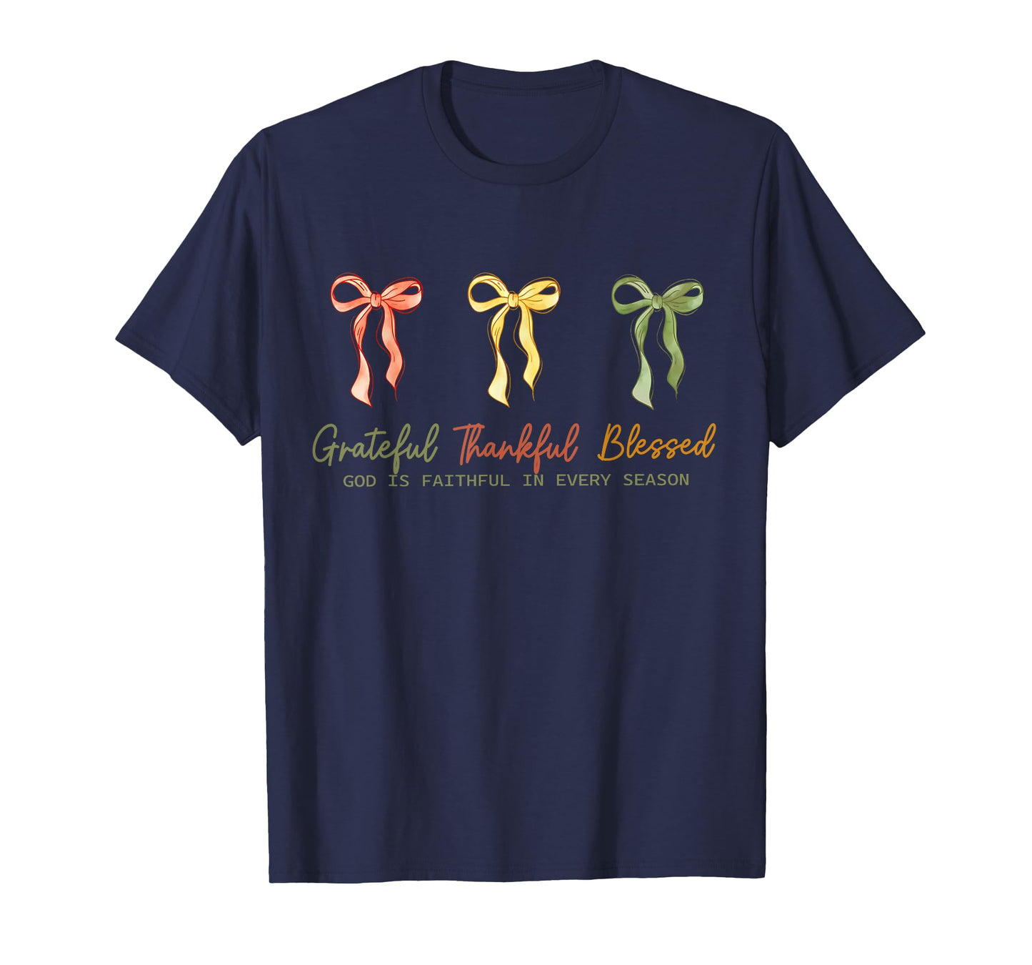 Grateful Thankful Blessed Fall Christian Faith Coquette Bow T-Shirt