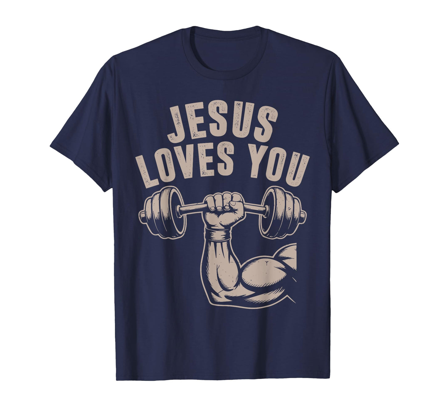 Jesus Loves You Funny Christian Workout Gym Barbell Cross T-Shirt