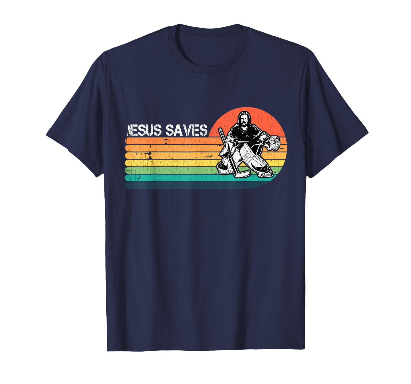 Vintage Retro Sunset Jesus Saves Hockey Player Jesus Lover T-Shirt