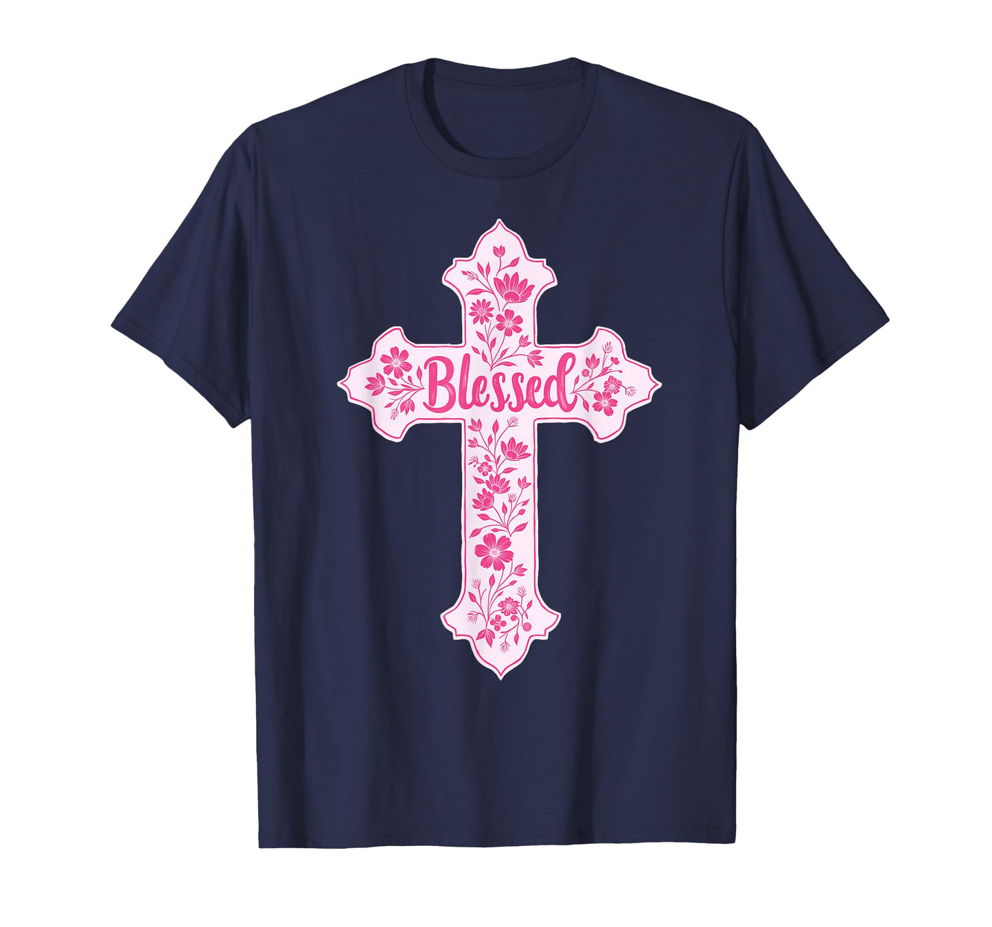 Christian Faith Cross Pink Toile Chinoiserie Floral T-Shirt