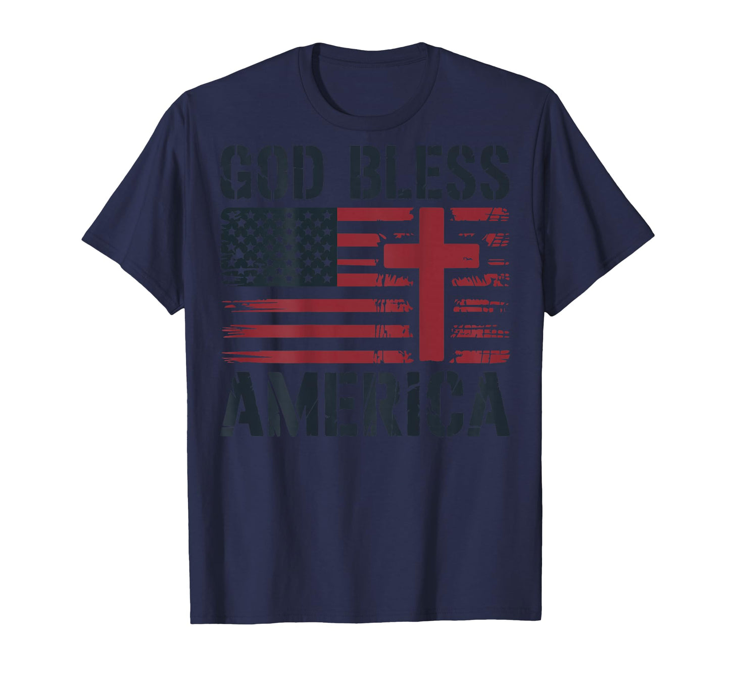 Mens God Bless American Flag Christian Patriotic Cross Jesus T-Shirt