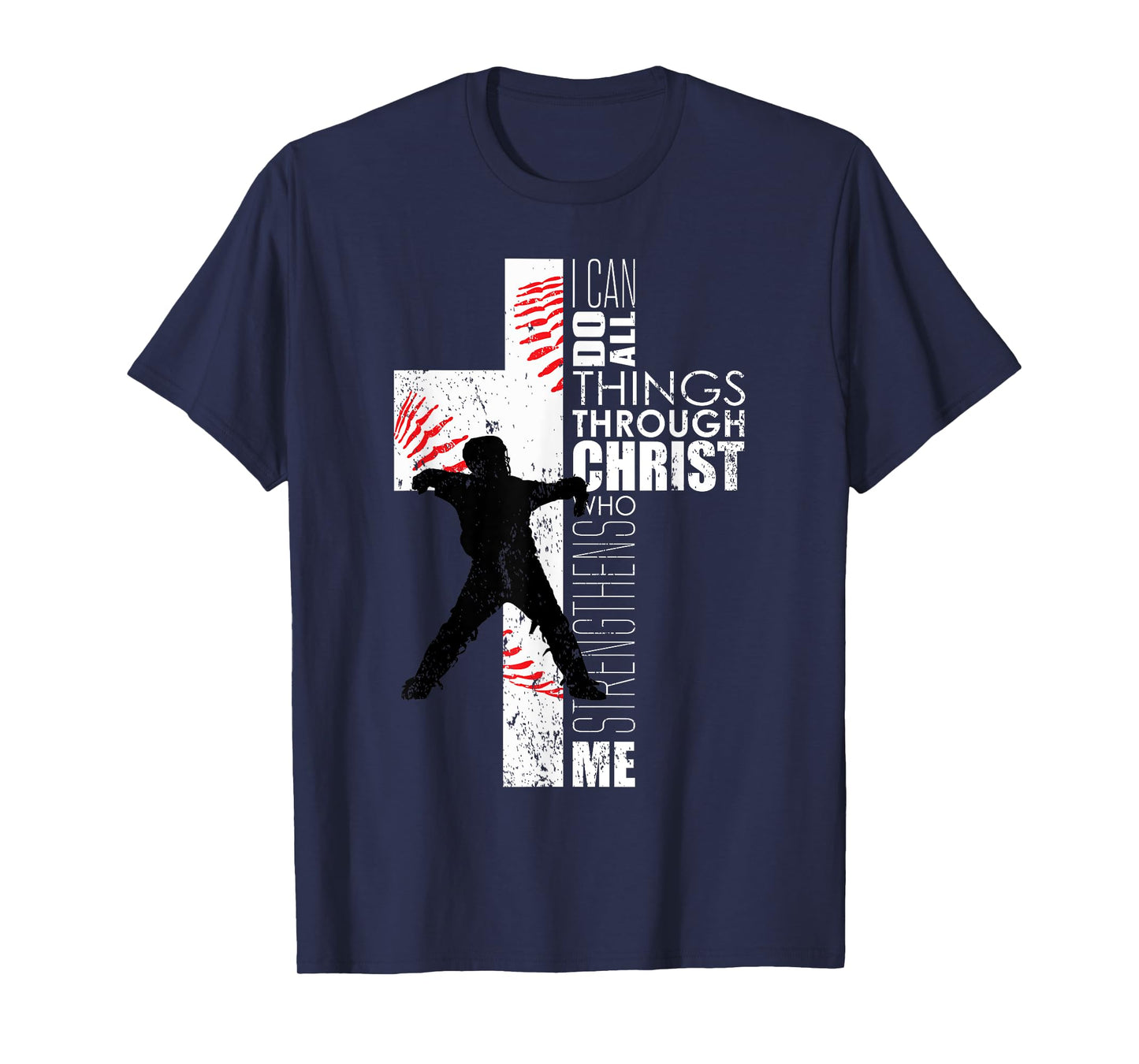 Christian Philippians 4:13 Kids Boys Cross Baseball Catcher T-Shirt