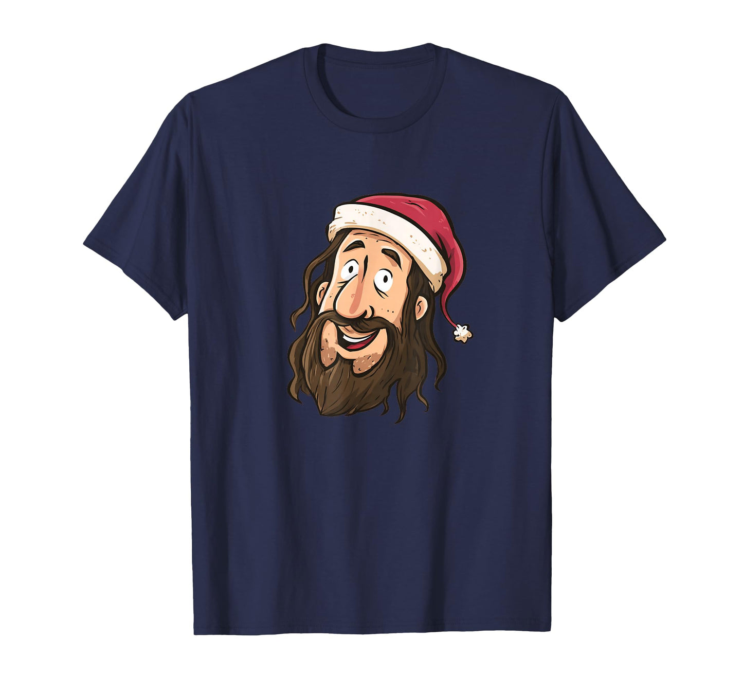 Cartoon Jesus Face Graphic with Nice Festive Xmas Hat T-Shirt