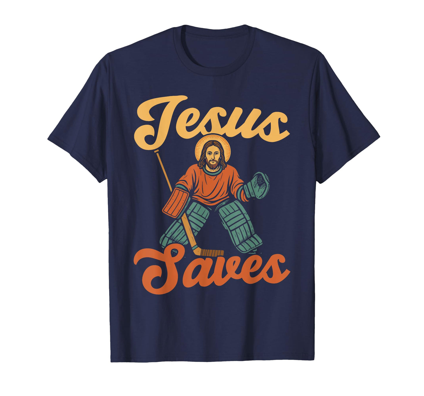 Ice Hockey Goalie Vintage Goalkeeper Jesus Jesus Saves T-Shirt