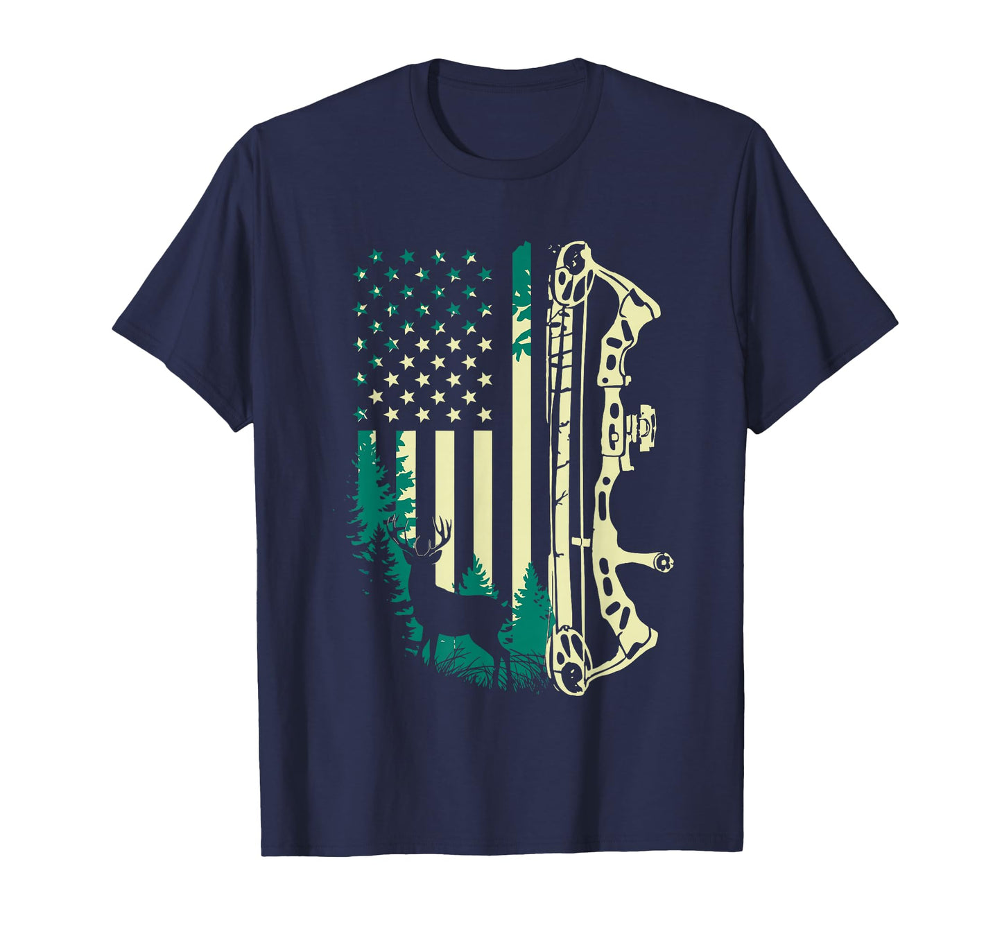 Patriotic Bowhunting USA Flag Bow Archery Deer Hunting Wild T-Shirt