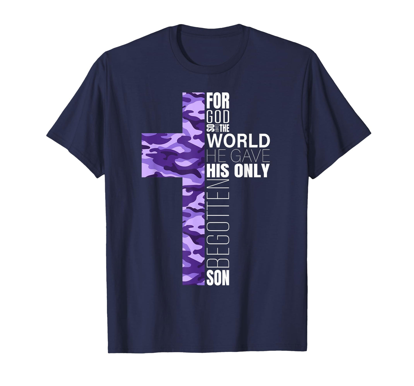 Cute Purple Camo Christian Cross Gifts Women Men Kids Verse T-Shirt
