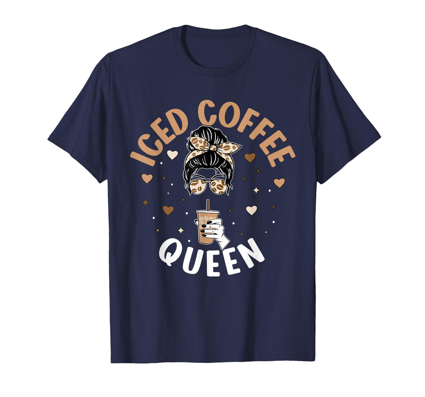 Iced Coffee Queen Women Messy Bun Cold Brew Coffee Quote T-Shirt