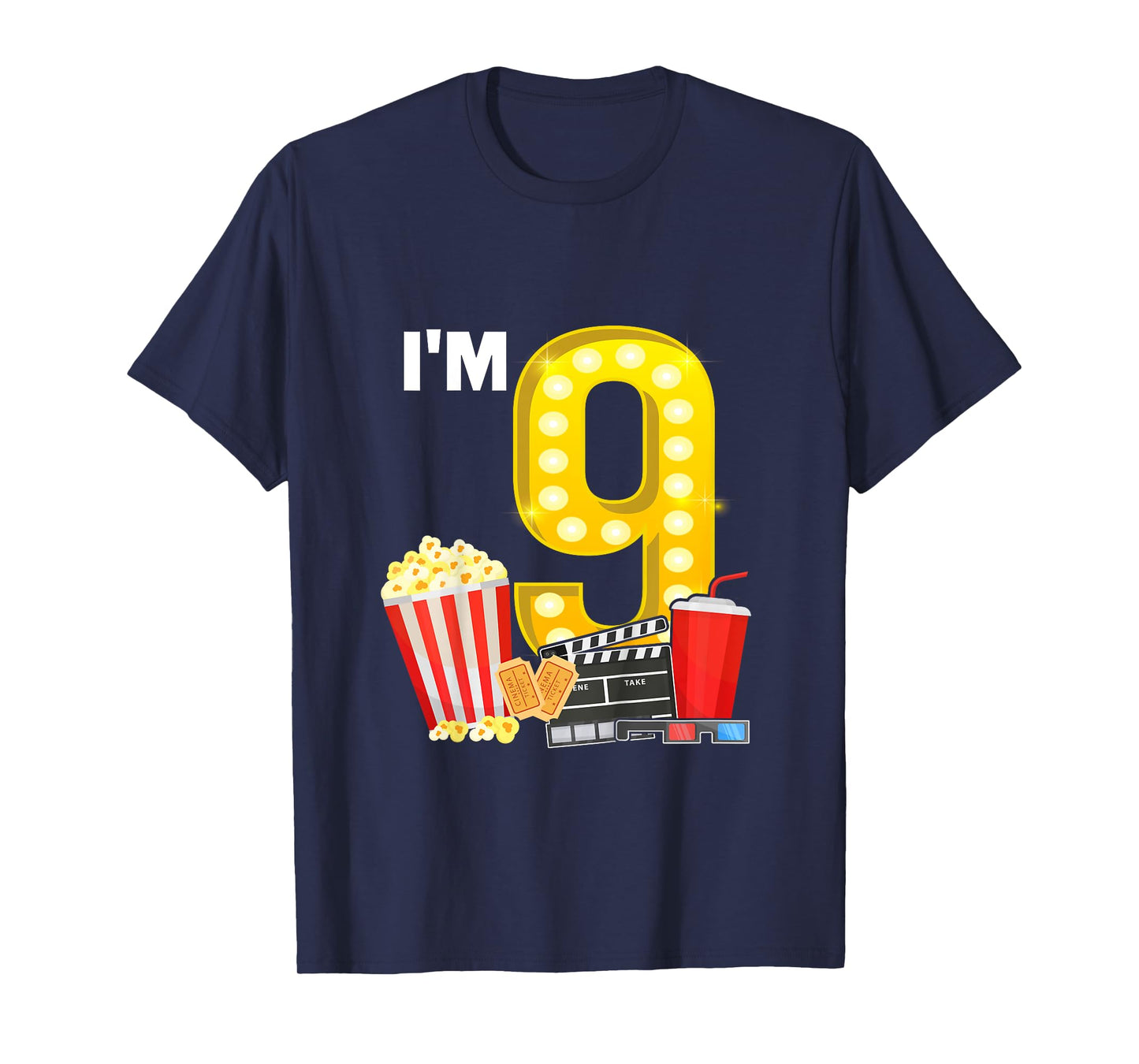 9th Birthday Movie Night Popcorn 9 Years Old Cinema T-Shirt